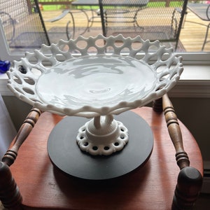 Vintage Westmoreland White Milk Glass Doric Lace Compote Pedestal