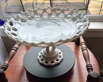 Vintage Westmoreland White Milk Glass Doric Lace Compote Pedestal