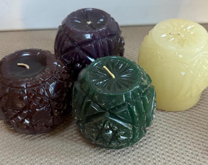 Vintage Kenzie Candles Set of 4 Candles 2 Purple 1 Green 1 White Collectible Candles Set 1 Lover Antiques and Vintage