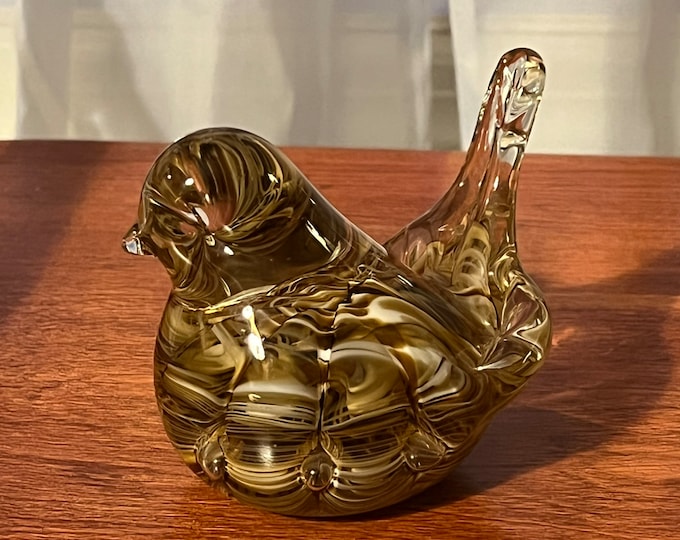 Vintage Joe Rice Signed 1992 Gold Glass Bird Figurine Controlled Bubble Art Glass Bird, Lover Antiques and Vintage