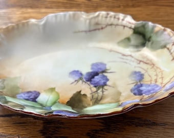 Vintage Purple Flowers Hand Painted Dresser Dish Signed by Elite L France Limoges Lover Antiques and Vintage
