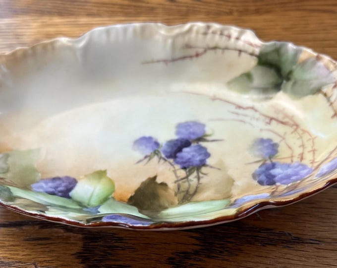 Vintage Purple Flowers Hand Painted Dresser Dish Signed by Elite L France Limoges Lover Antiques and Vintage
