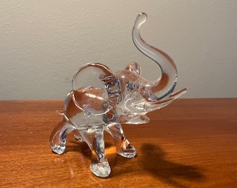 Vintage Glass Elephant Sculpture with Trunk Up Art Glass Figurine elephants great gift artwork glass