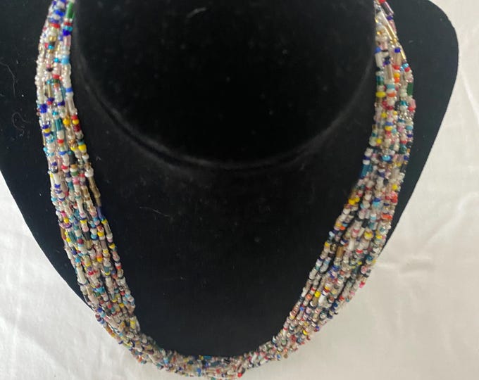Vintage Multi Strand Colorful Hand Spun Glass Bead Necklace African Tribal Jewelry Unique Gifts at Lover Antiques and Vintage