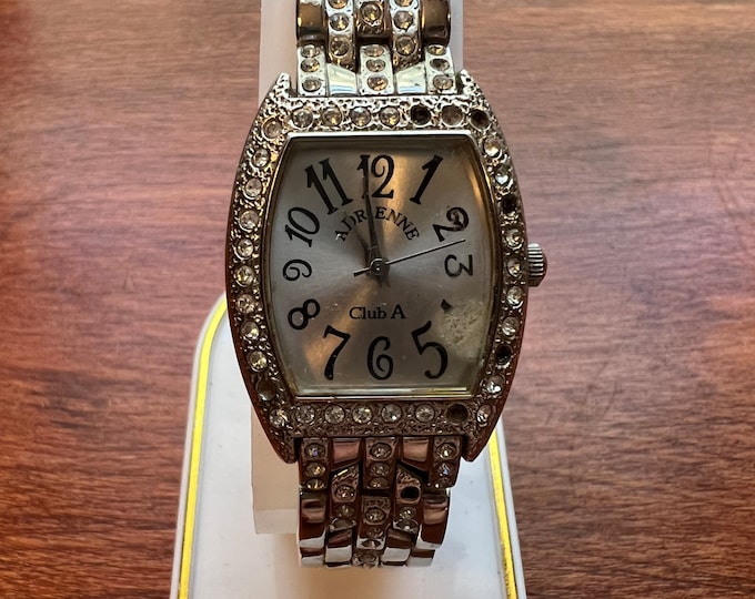 Vintage Adrienne Club A Rhinestones & Silver Sparkly Watch quartz jewelry Lover Antiques and Vintage