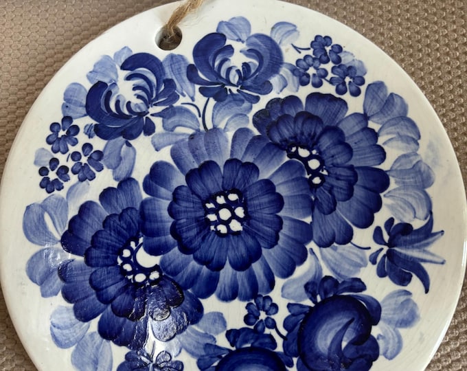 Vintage ZF Kolo Ceramic Trivet Floral Hand Painted Blue & White Trivet Made in Poland Lover Antiques