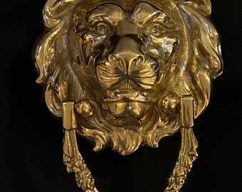 Vintage English Georgian Style Brass Gold Lion Door Knocker Numbered 2243 House Decor