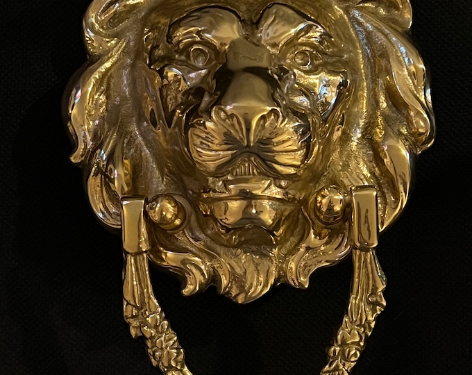 Vintage English Georgian Style Brass Gold Lion Door Knocker Numbered 2243 House Decor