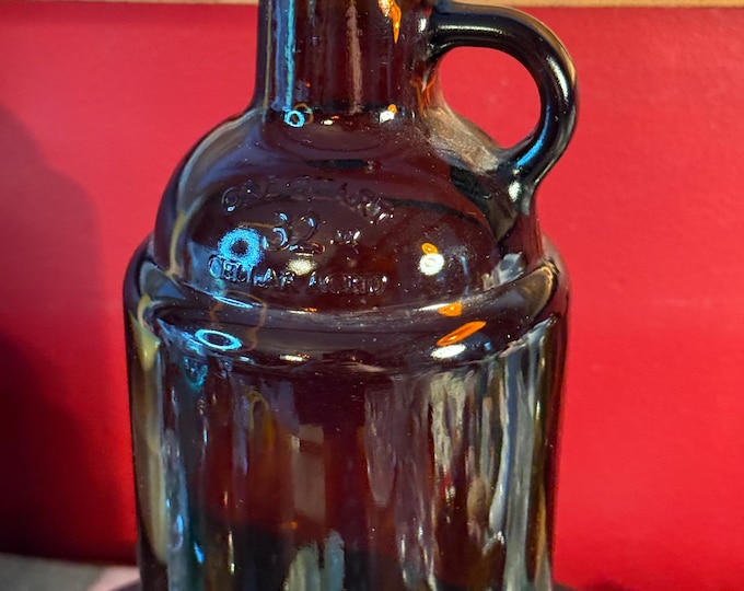 Vintage Amber Glass Growler Jug with Handle 32 oz Brown Beer Bottle Collectible