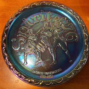 Vintage Indiana Glass Carnival Plate: 1776-1976 Bicentennial Iridescent Blue
