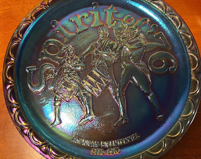 Vintage Indiana Glass Carnival Handmade Heavy Pressed Glass Plate Rich Carnival Iridescent Purple Blue Color Liberty Lover Antiques