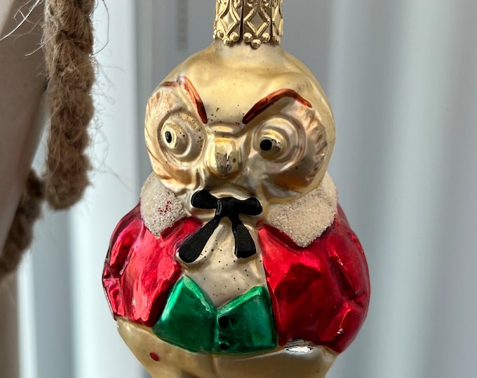 Vintage Inge Owl Ornament, Made in Germany, Hand Blown Glass Christmas Holiday Retired Ornaments Lover Antiques and Vintage