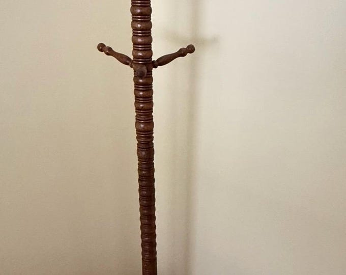 Antique Hat Coat Rack, Bobbin Turned Oak, Lover Antiques and Vintage