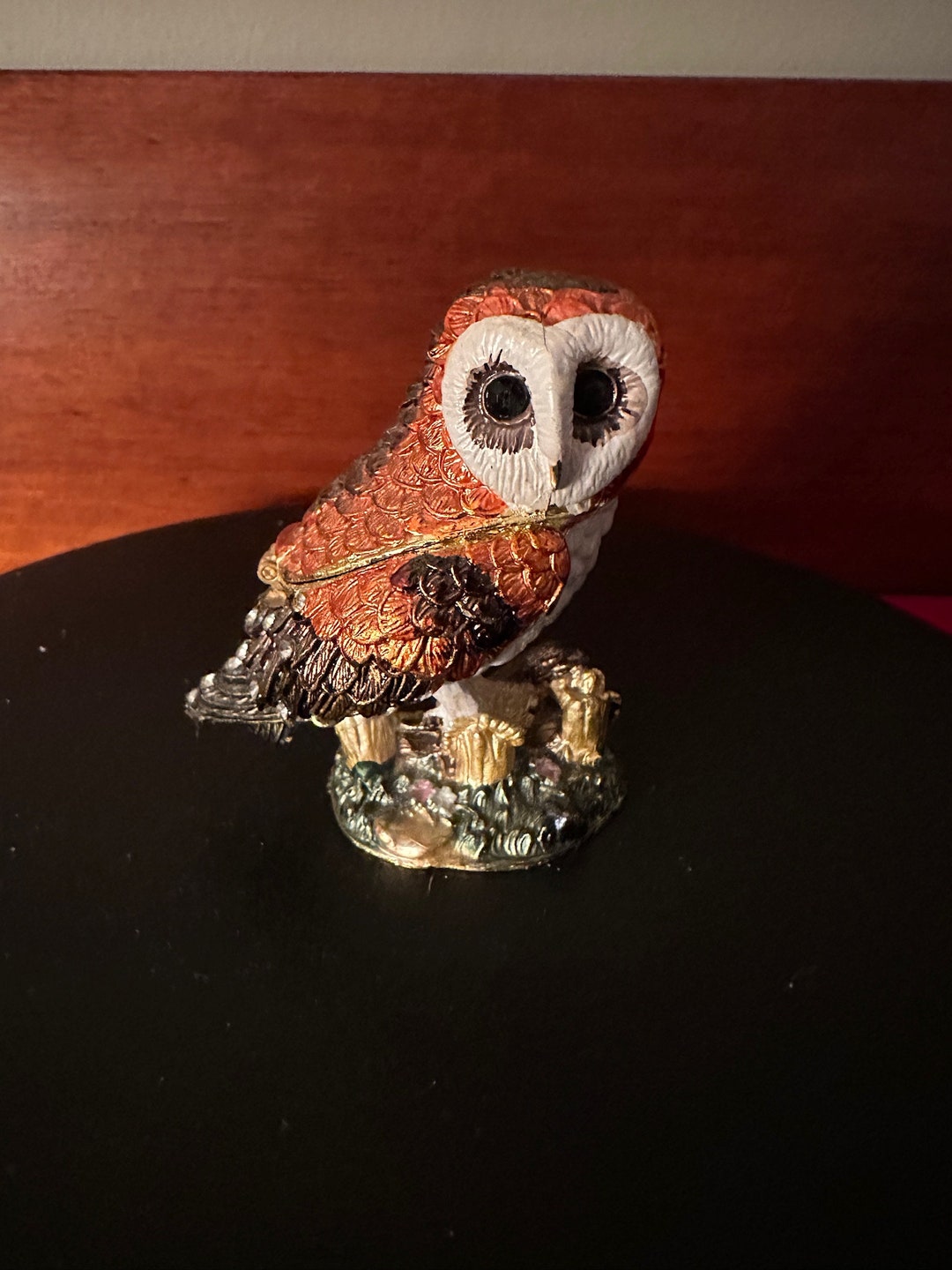 Vintage Metal Owl With Trinket Box, Back Opens up to Hidden Compartment