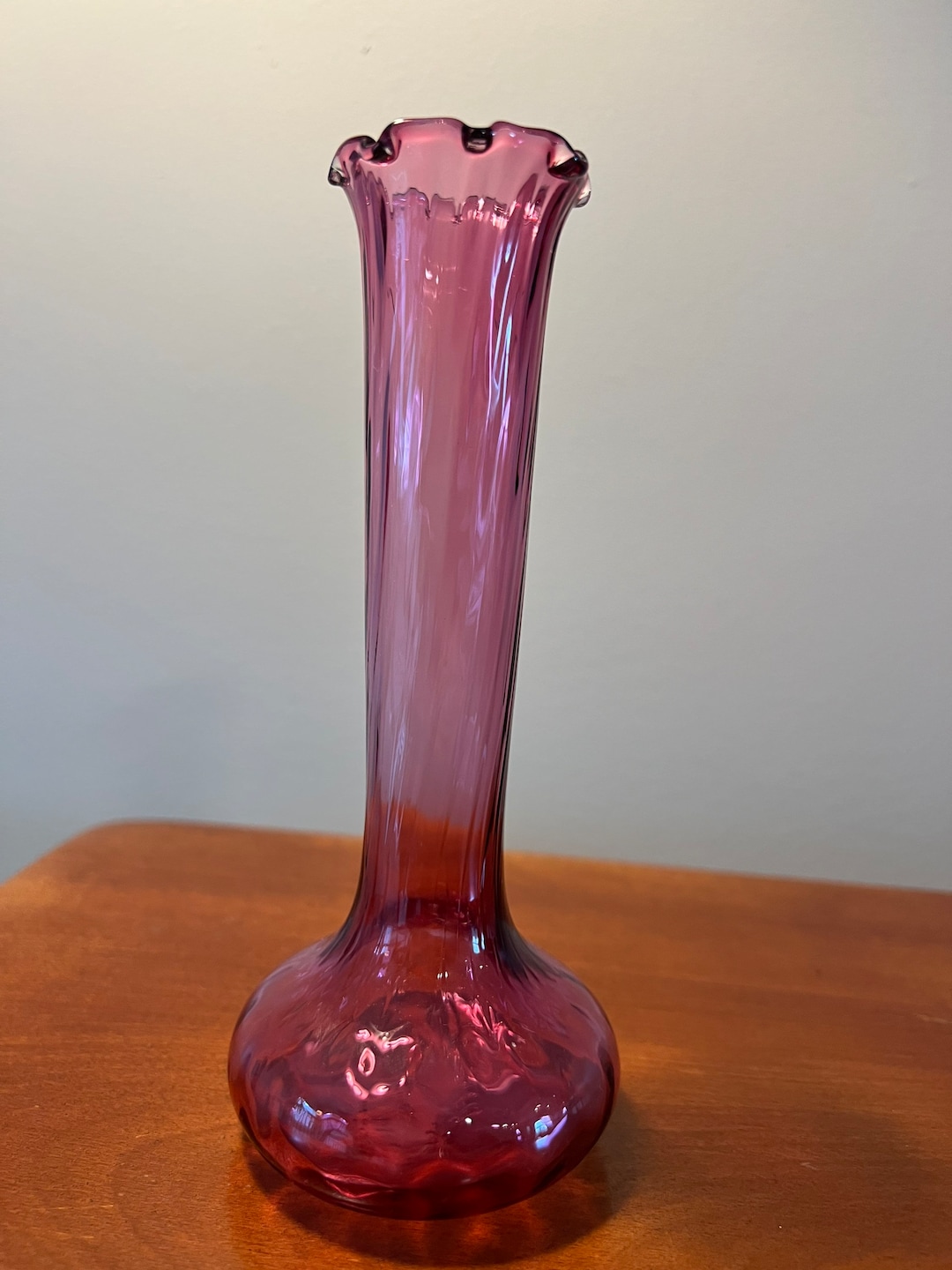 Vintage Fenton Cranberry Tall Glass Vase Pink Art Glass Bottle