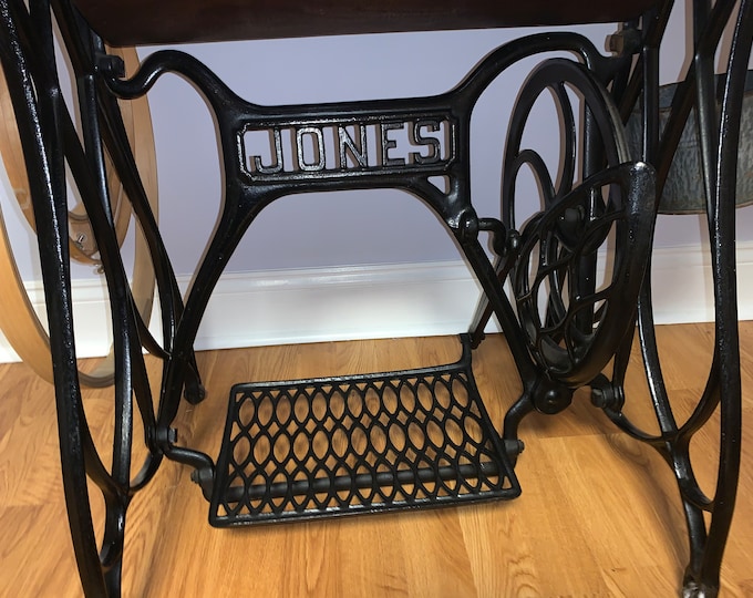 Antique Victorian Oak Desk Vanity Sewing Machine with Jones Cast Iron Bottom Entryway Lover Antiques and Vintage