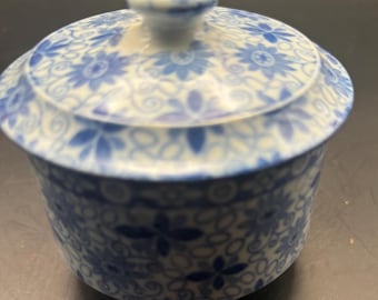 Antique Blue & White Porcelain Lidded Bowl, Lover Antiques and Vintage