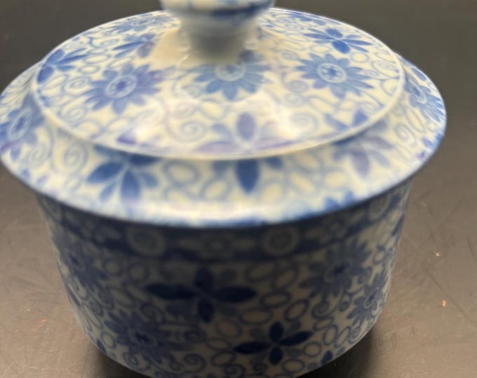Antique Blue & White Porcelain Lidded Bowl, Lover Antiques and Vintage