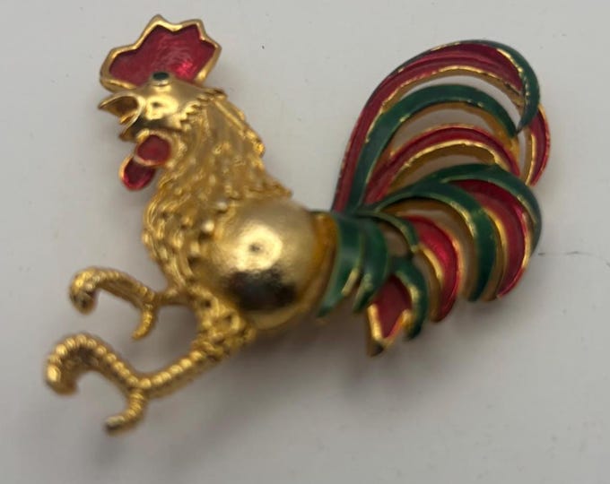 Gerry's Enamel Rooster Brooch Pin, Lover Antiques and Vintage