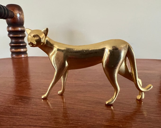 Vintage Brass Cat Figurine, House of Faberge the Franklin Mint, Polished Brass Cat, Lover Antiques and Vintage