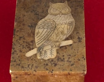 Vintage Owl Decorative Trinket Dish with Inlaid Own Mother of Pearl Lover Antiques and Vintage