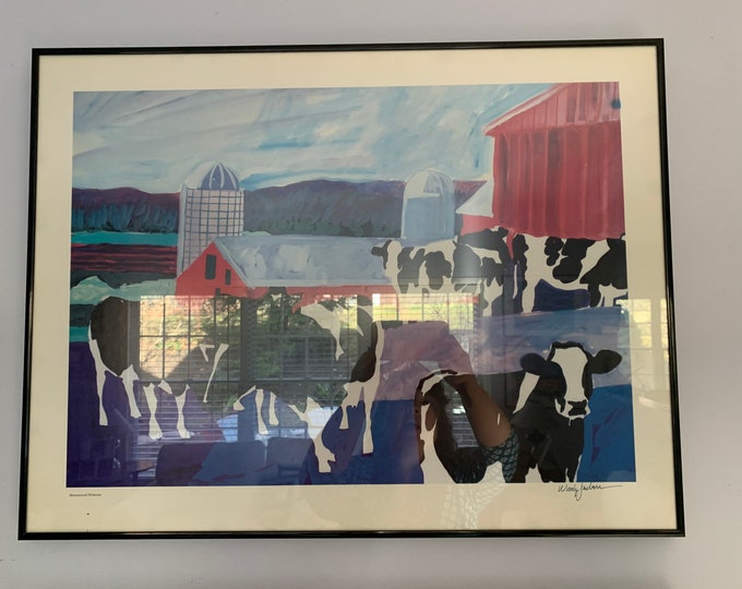 Vintage Woody Jackson Monumental Holsteins Signed & Framed Cow Print Abstract Ben and Jerry artwork art Lover Antiques and Vintage