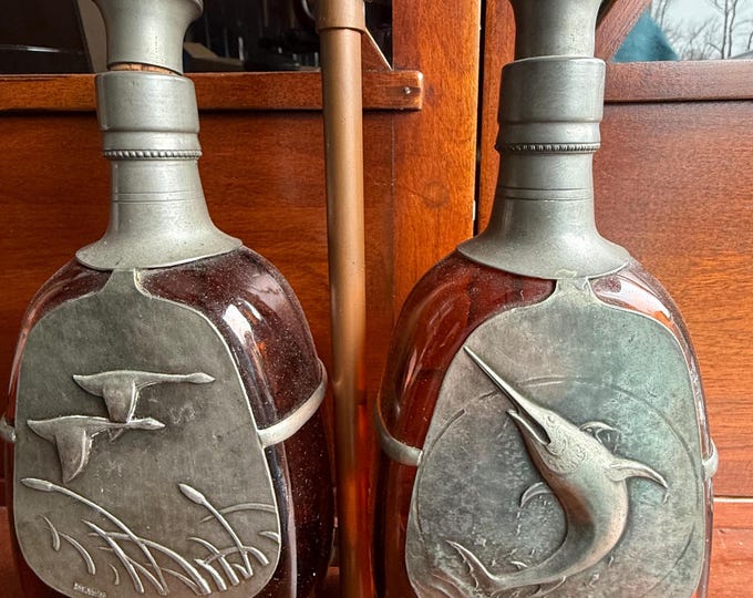 Vintage The Danish Silversmith Amber Liquor Decanter Bottles and Holder Lover Antiques and Vintage