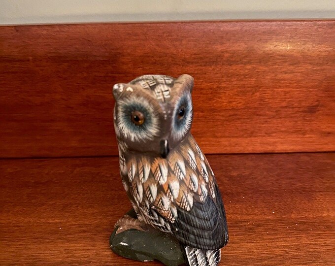 Vintage Carved Stone Owl, Hand Painted Carved Owl, Stone Owl, Lover Antiques and Vintage