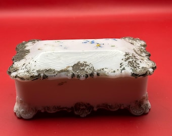 Antique Victorian Milk Glass Trinket Box by Dithridge & Company Circa 1800's