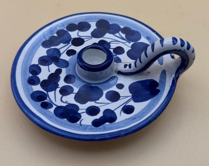 Vintage Candleholder Signed Santucci Deruta Blue & White Made in Italy Lover Antiques and Vintage