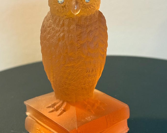 Vintage Amber Glass Owl Figurine Owl on Book Statue Orange Owl Figure by Westmoreland Lover Antiques and Vintage