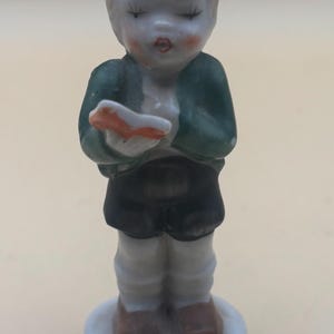 Vintage Porcelain Boy Reading Hand Painted Japan Figurine Lover Antiques and Vintage