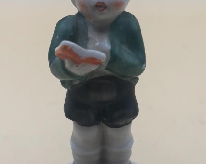 Vintage Porcelain Boy Reading Hand Painted Japan Figurine Lover Antiques and Vintage