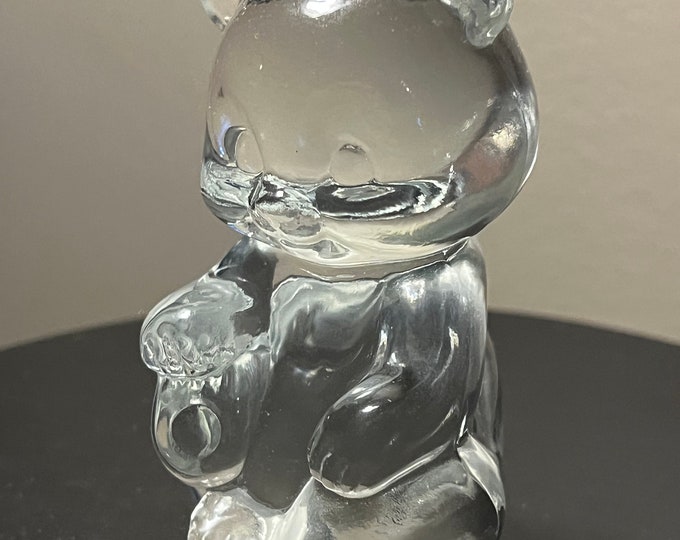 Vintage Fenton Clear Glass Bear Cub Animal Glass Art Paperweight Lover Antiques and Vintage