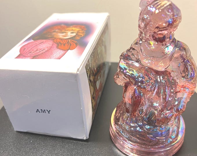 Vintage Little Women Amy Summit Art Iridescent Pink Glass Art Russ Vogelsong Sculpture Art Glass Figurine  art Lover Antiques and Vintage