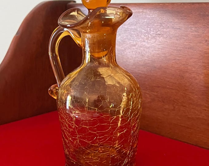 Vintage Amber Crackle Glass Cruet with Double Ball Stopper Mini Pitcher Art Amberina Art Glass Lover Antiques and Vintage