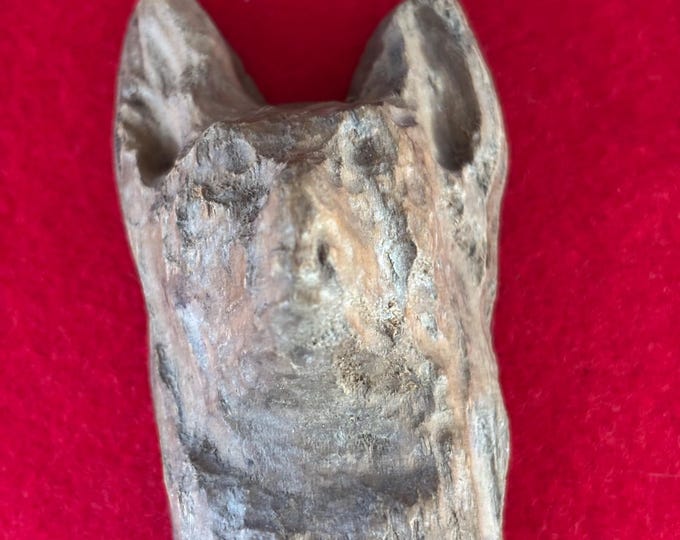 Vintage Hand Carved Wood Dog Head Sculpture Rustic Animal Figurine 3.5 Inch Wall Décor