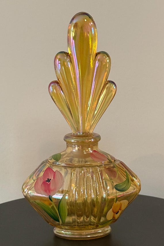 Vintage Fenton Art Glass Perfume Bottle Autumn Gold Carnival Glass