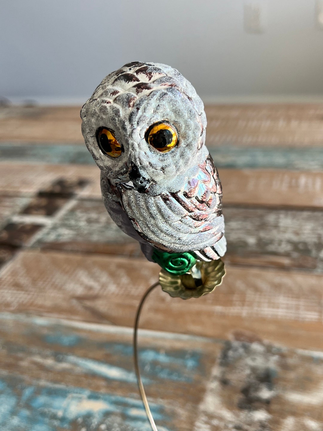 Vintage Owl Ornament, Glass Clip On, Christmas Holiday Retired