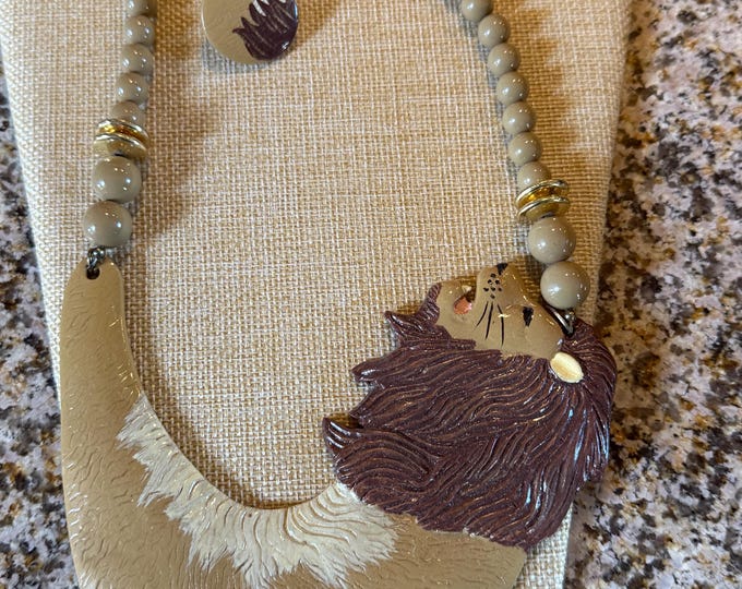 Lion Necklace and Matching Earrings Set Jewelry, Lover Antiques Vintage