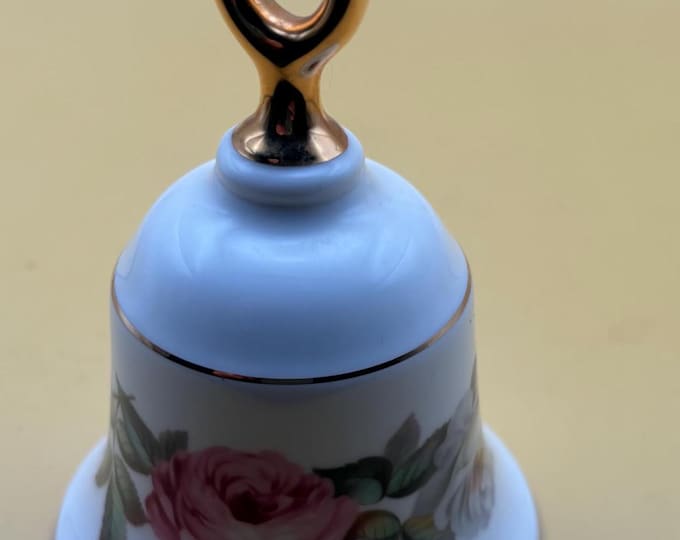 Vintage Royal Worcester Danbury Mint Floral Design & Gold Gilding Bell Lover Antiques and Vintage