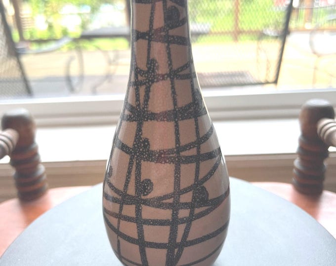 Vintage Ceramic Bud Vase, Black & White Abstract Decor