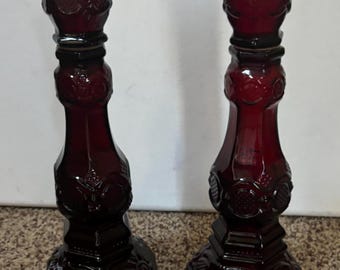 Vintage Avon Cape Cod Ruby Red Candleholders: Elegant Candlestick Pair