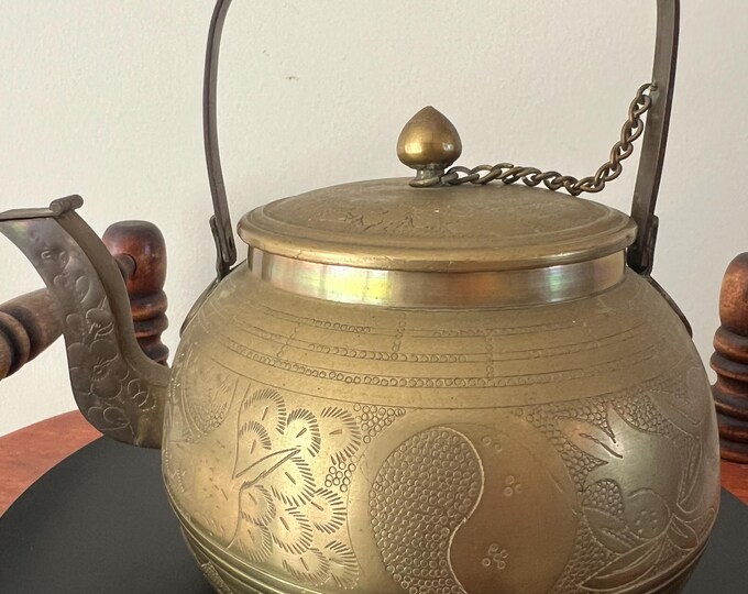 Vintage Brass Kettle with Lid Handle and Ornate Spout Lover Antiques and Vintage
