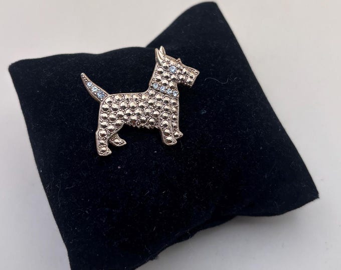 Vintage Scottie Dog Pin with Blue Collar Brooch Lover Antiques and Vintage