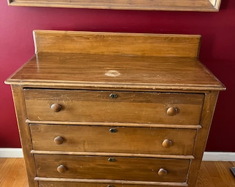 Antique 4 Drawer Poplar Wood Dresser Chest | Early 1900s Primitive Furniture | Vintage Chest with Drawers | Collector’s Antique Furniture
