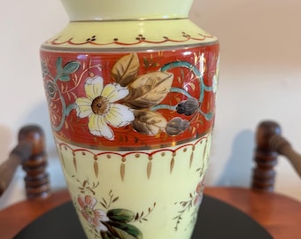 Antique Bristol Opaline Glass Vase Hand Painted Glass Art Vase on Pedestal Lover Antiques and Vintage