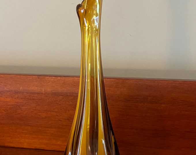 Vintage Italian Brown Slag Glass Vase with Pedestal, Made in Italy Swung Glass, Vintage Swung Glass, Amber Pedestal Glass, Lover Antiques