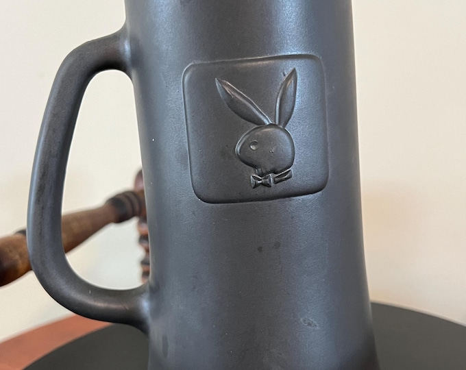 Vintage Playboy Stein Tall Clay Cup Beer Mug with Playboy Bunny Charcoal Matte Look Lover Antiques and Vintage