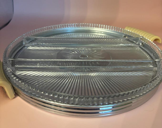 Vintage Glass and Pewter Platter with Green Handles and Top Lid Lover Antiques and Vintage